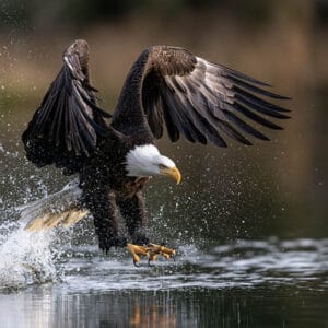 bald eagle hunting fish water dive