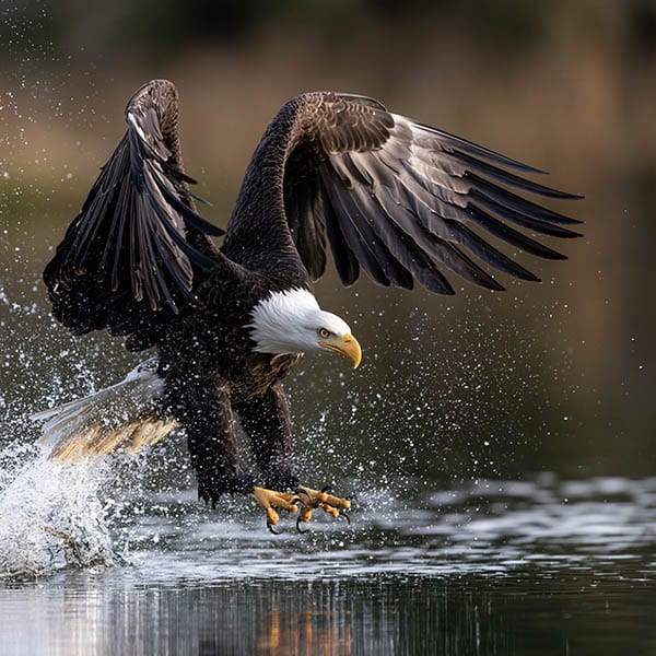 bald eagle hunting fish water dive