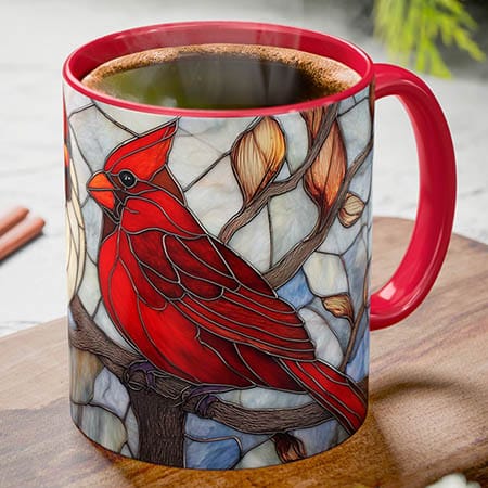 Cardinal stained glass coffee mug.