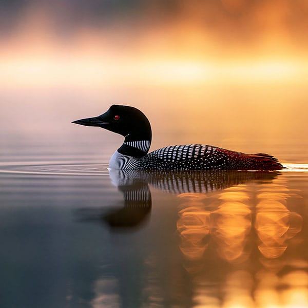 common loon sunrise lake reflection