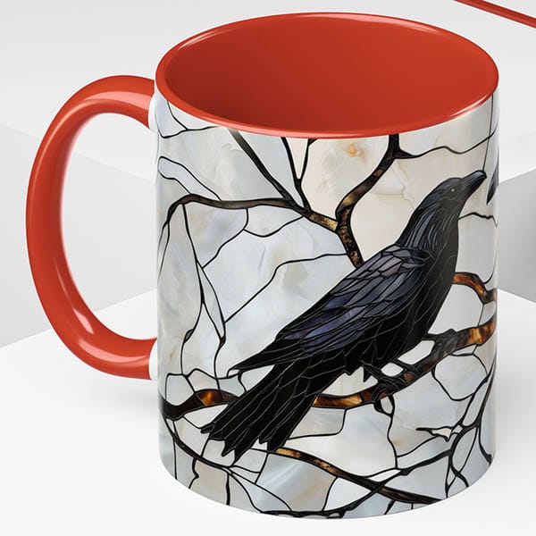 Crow stained glass coffee mug