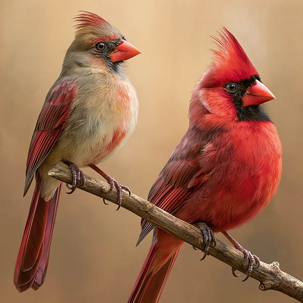 Male and female cardinals.