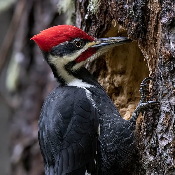 pileated woodpecker drumming tree bark