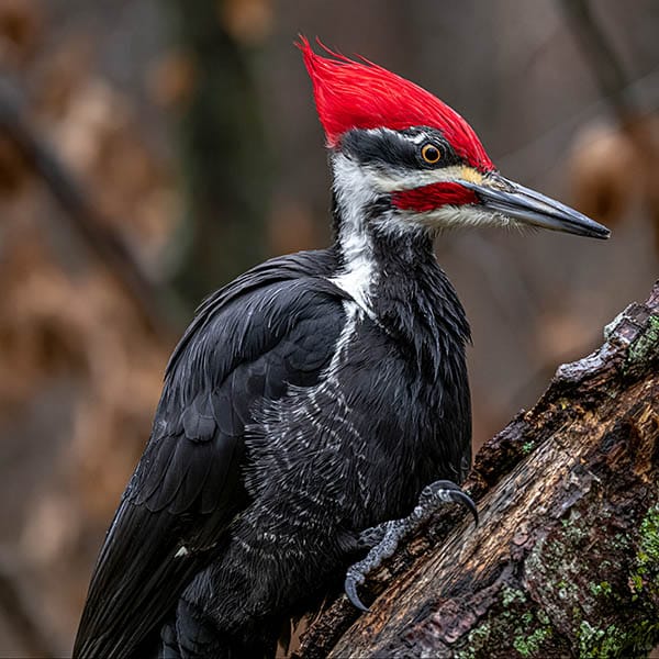 pileated woodpecker dramatic forest portrait